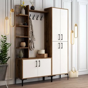 Cuier cu dulap pentru pantofi, rafturi și dulapViyana Walnut and White