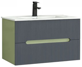 Trent 80 dulap de baie inferior cu chiuvetă ceramică (2 sertare) verde fistic-gri antracit