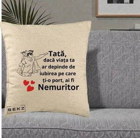 Cadou pentru Tata - Perna Personalizata Tata Nemuritor Supererou cu Masca, 40x40 cm, Bej, Husa Detasabila, Perna Inclusa, BEKZ®