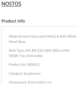 Pendul LED design decorativ NOSTOS Gold, NVL-9009221