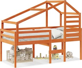 vidaXL Pat înalt cu acoperiș, maro ceruit, 80x200 cm, lemn masiv pin