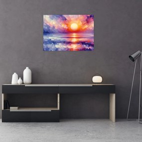 Tablou pe sticlă - Apus de soare artistic colorat (70x50 cm)