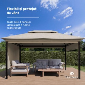Blumfeldt Grandezza Cortina foișor de grădină 3x4 m, rezistent la intemperii, acoperit cu pulbere, jaluzele laterale
