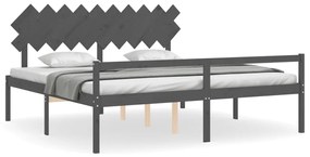 3195568 vidaXL Cadru de pat senior cu tăblie, 200x200 cm, gri, lemn masiv