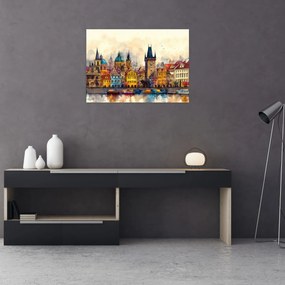 Tablou pe sticlă - Toamna în orașul pictat (70x50 cm)