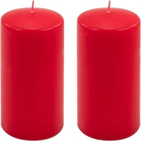 Set de lumânări pilon, 15 cm, Ø 7,5 cm, roșu, 2 bucăți