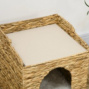 PawHut Cusătură pentru pisici 2 nivele cu 2 perne, 37,5 x 37,5 x 41,5 cm, maro crem | Aosom Romania