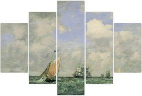 Tablou - Eugène Boudin, Ships and Sailing Boats Leaving Le Havre, reproducere (150x105 cm)