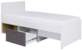 Pat de o persoană 90x200 cm Juna 15 (alb + grafit + gri + stejar lefkas) (cu somieră). 1087411