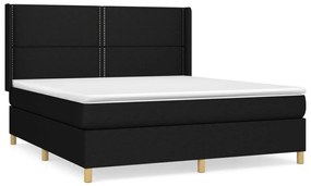 Pat box spring cu saltea, negru, 180x200 cm, catifea Negru, 180 x 200 cm, Culoare unica si cuie de tapiterie