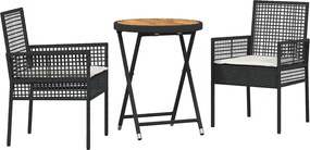 vidaXL Set Bistro de Grădină 3 pcs Negru poliratan