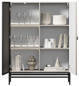 Vitrină pentru living Lorini 100 cm - cașmir / mâner negru T-bar / cadru