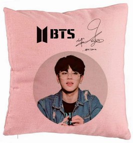 Perna Decorativa BTS Jimin, 40x40 cm, Roz, Husa Detasabila, Burduf