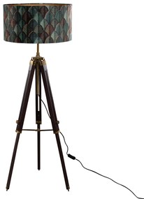 Vloerlamp messing met velours lampenkap blad dessin met gouden binnenkant 50/50/25 - Simplo