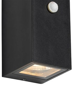 Aplică neagră cu 2 lumini IP44 cu senzor de mișcare - Baleno