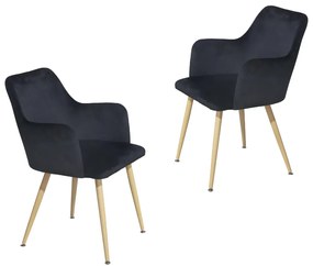 Set 2 scaune dining de tip fotoliu Sella, catifea, negru