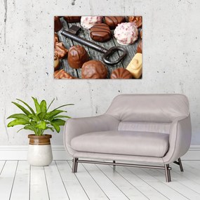 Tablou pe sticlă cu ciocolată și chei (70x50 cm)