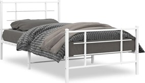 vidaXL Cadru de pat metalic cu tăblie de cap/picioare, alb, 107x203 cm