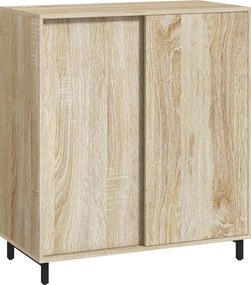 HOMCOM Dulap pentru Pantofi pe 4 Niveluri din PAL și Oțel cu Ușă Glisantă și Rafturi Reglabile, 80x40x93 cm, Lemn Natural | Aosom Romania