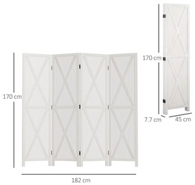 HOMCOM Paravan Interior cu 4 Panouri Pliabile din Lemn, 182x170 cm, Alb | Aosom Romania