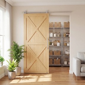 HOMCOM 152CM Kit feronerie ușă culisantă tip hambar, șină pentru ușă lățime 76 cm, grosime 30 mm, argintiu | Aosom Romania