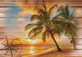 Fototapet - Soarele pe plajă - imitație de lemn (152,5x104 cm), în 8 de alte dimensiuni noi