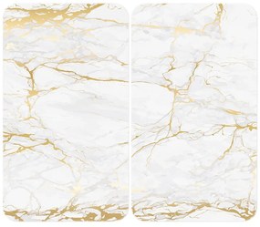 Set 2 protecții din sticlă pentru aragaz Wenko Marble, 52 x 30 cm , alb - auriu