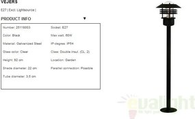 Stalp exterior H-92cm, IP54 Vejers negru 25118003NL