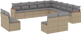 vidaXL Set canapele de grădină, 13 piese, cu perne, bej, poliratan