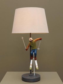 Lampa de masa, din polirasina, cu abajur din in, Ski Jump