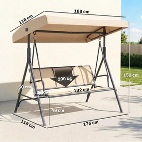Outsunny Leagăn de grădină cu 3 locuri, copertină, șezut respirabil și cadru din oțel, bej | Aosom Romania