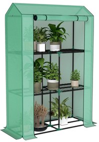 Outsunny Sera Mini cu 3 Niveluri, Copertină din PE cu Armătură și Ușă Rulabilă, 100x40x150 cm, Verde | Aosom Romania