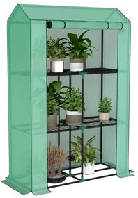Outsunny Sera Mini cu 3 Niveluri, Copertină din PE cu Armătură și Ușă Rulabilă, 100x40x150 cm, Verde | Aosom Romania