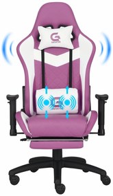 Scaun gaming, masaj în perna lombară, piele ecologică, suport picioare, Mov