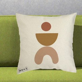 Perna Decorativa Geometric Boho Disc si Arc, 40x40 cm, Ecru, Husa Detasabila, Perna Inclusa, BEKZ®