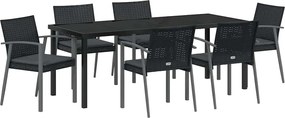 vidaXL Set de masă pentru grădină 7 pcs Negru și Gri Ratan PE