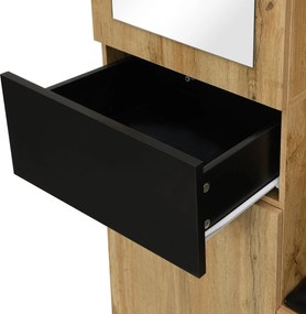 Set pentru garderobă cu 5 cârlige pentru haine, oglindă, dulap pentru pantofi și dulap încorporat, 98,5x38x191 cm, Culoare naturală