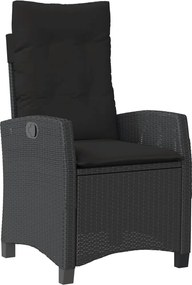 vidaXL Scaun de grădină rabatabil cu perne, negru, poliratan