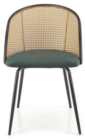 Scaun K508, verde inchis/negru, stofa catifelata/rattan sintetic, 54x5