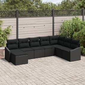 vidaXL Set de canapea pentru grădină de 8 piese cu perne Poliratan negru