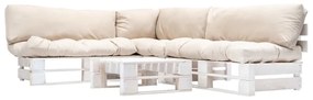 Set mobilier gradina paleti, perne nisipii, 4 piese, lemn white and sand, 4