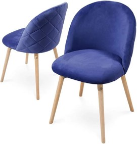 Set de 2 x  scaune de masă din catifea, albastru regal