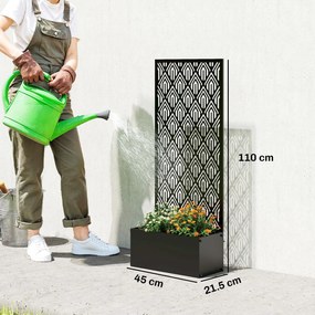 Outsunny Jardinieră cu spalier, ghiveci cu paravan, pentru plante cățărătoare, metal, 45 x 21,5 x 110 cm, negru | Aosom Romania