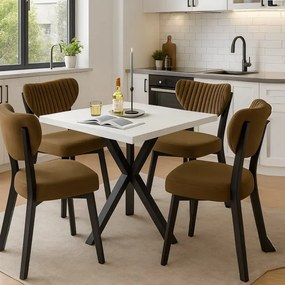 Set Masă cu 4 scaune de bucătărie patrat Homs alb și negru