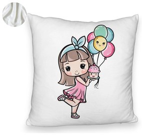 Perna Decorativa Fluffy, Model Happy Girl, 40x40 cm, Alba, Husa Detasabila, Burduf