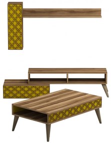 Set Comoda TV si Masuta de Cafea Living Planet Walnut-Galben