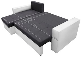 Coltar extensibil Toledo, 226x145x79 cm, 2 lazi depozitare, Reversibil, Alb/Antracit