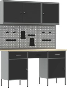 vidaXL Dulap de lucru cu sertar 10 pcs Negru Lemn ingineresc și oțel