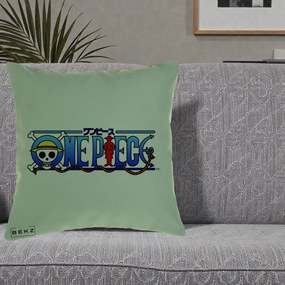 Perna Personalizata One Piece Clasic Albastru, 40x40 cm, Verde, Husa Detasabila, Perna Inclusa, BEKZ®