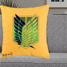 Perna Personalizata Attack on Titan Wings of Freedom, 40x40 cm, Galben, Husa Detasabila, Perna Inclusa, BEKZ®